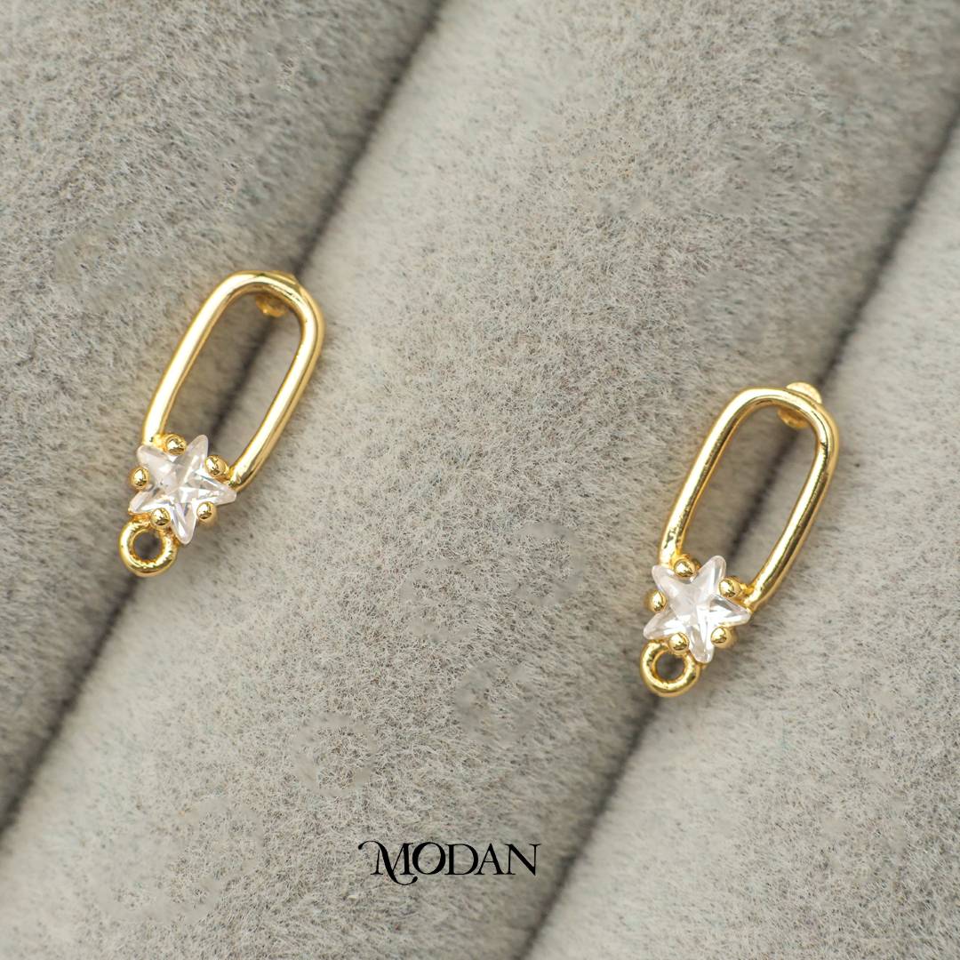 Star Shaped Cubic Zirconia Studs Earring DIY Earrings Findings Pengait Anting Tusuk Berlian Bintang Unfinished Hypoallergenic Gold Filled