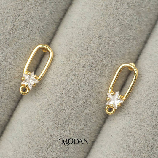 Star Shaped Cubic Zirconia Studs Earring DIY Earrings Findings Pengait Anting Tusuk Berlian Bintang Unfinished Hypoallergenic Gold Filled