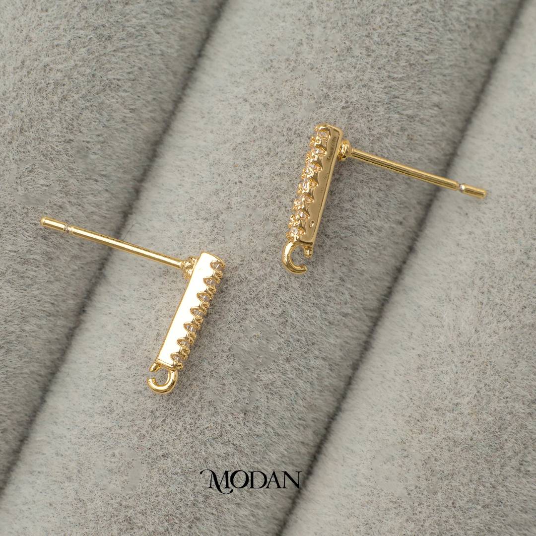 Simple Micro Paved Line Stud Earring DIY Earrings Findings Pengait Anting Tusuk Berliant Unfinished Hypoallergenic Gold Filled