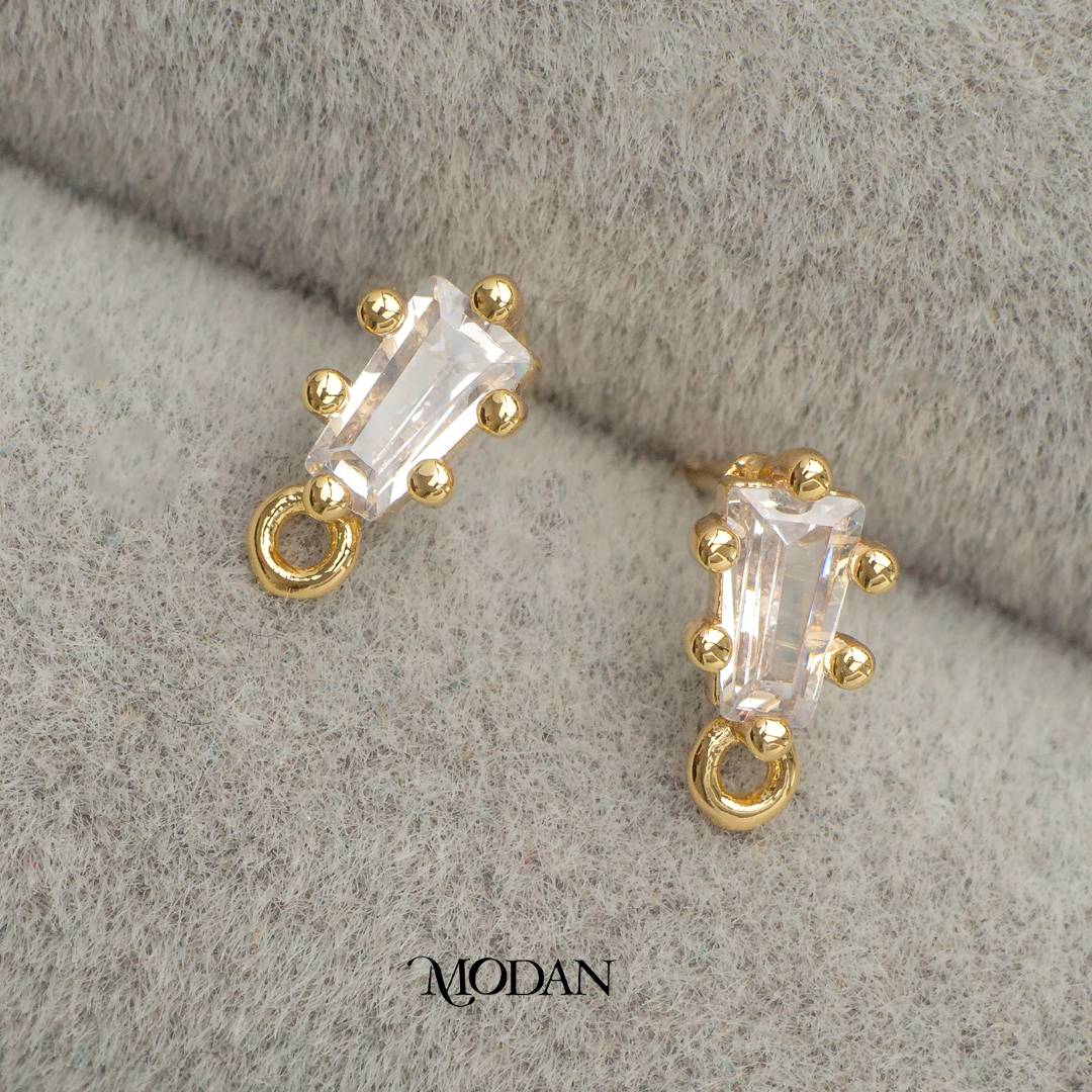 Mini Bagguette Stud Earring DIY Earrings Findings Pengait Anting Tusuk Kecil Berlian Unfinished Hypoallergenic Gold Filled
