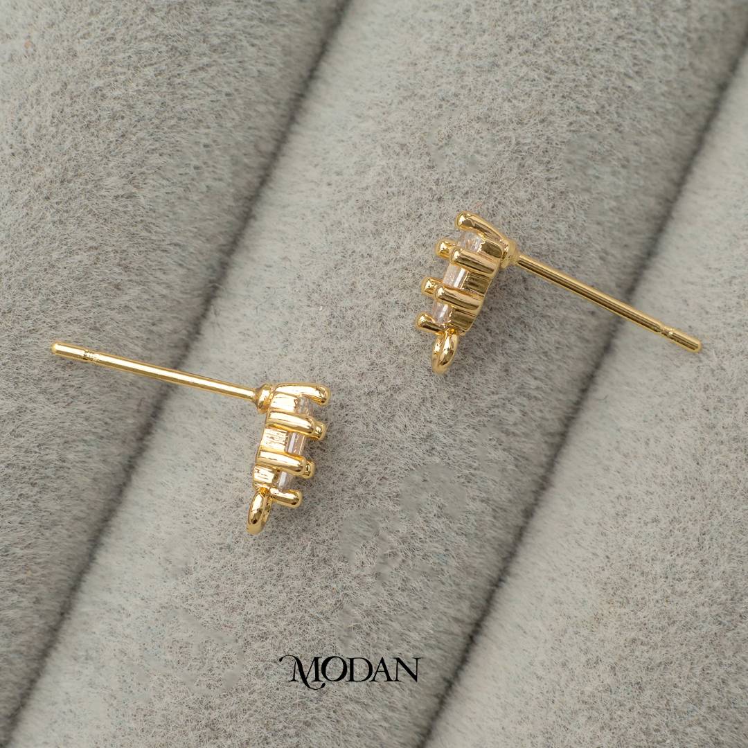 Mini Bagguette Stud Earring DIY Earrings Findings Pengait Anting Tusuk Kecil Berlian Unfinished Hypoallergenic Gold Filled