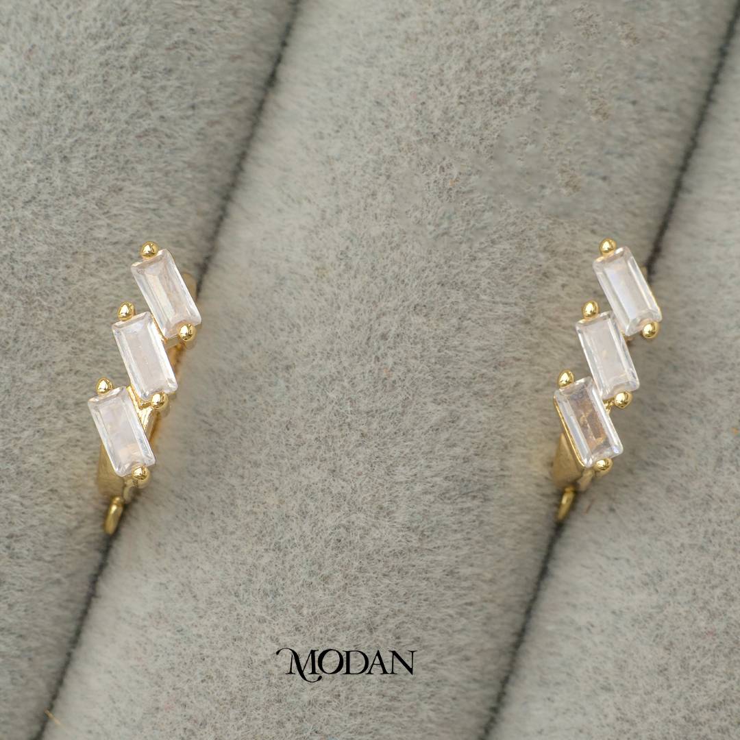 Triple Baguette Hoop Earring DIY Earrings Findings Pengait  Anting Bulat Triple Berlian Unfinished Hypoallergenic Gold Plated
