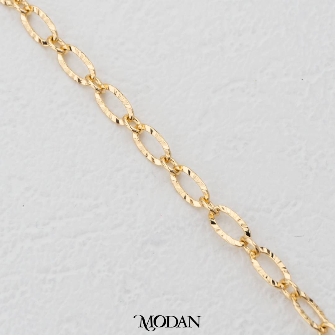 (1 meter) Textured Oval Starburst Link Chain Unfinished DIY Chain Rantai Kalung Gelang Meteran Hypoallergenic Gold Filled