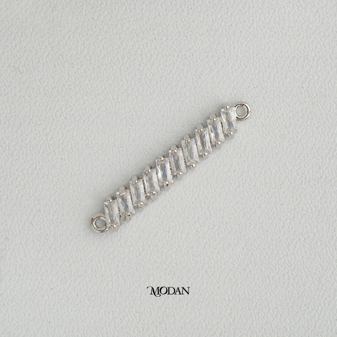 Sparkling Baguette Lined DIY Connector Liontin Konektor Zirconia Hypoallergenic Gold Filled