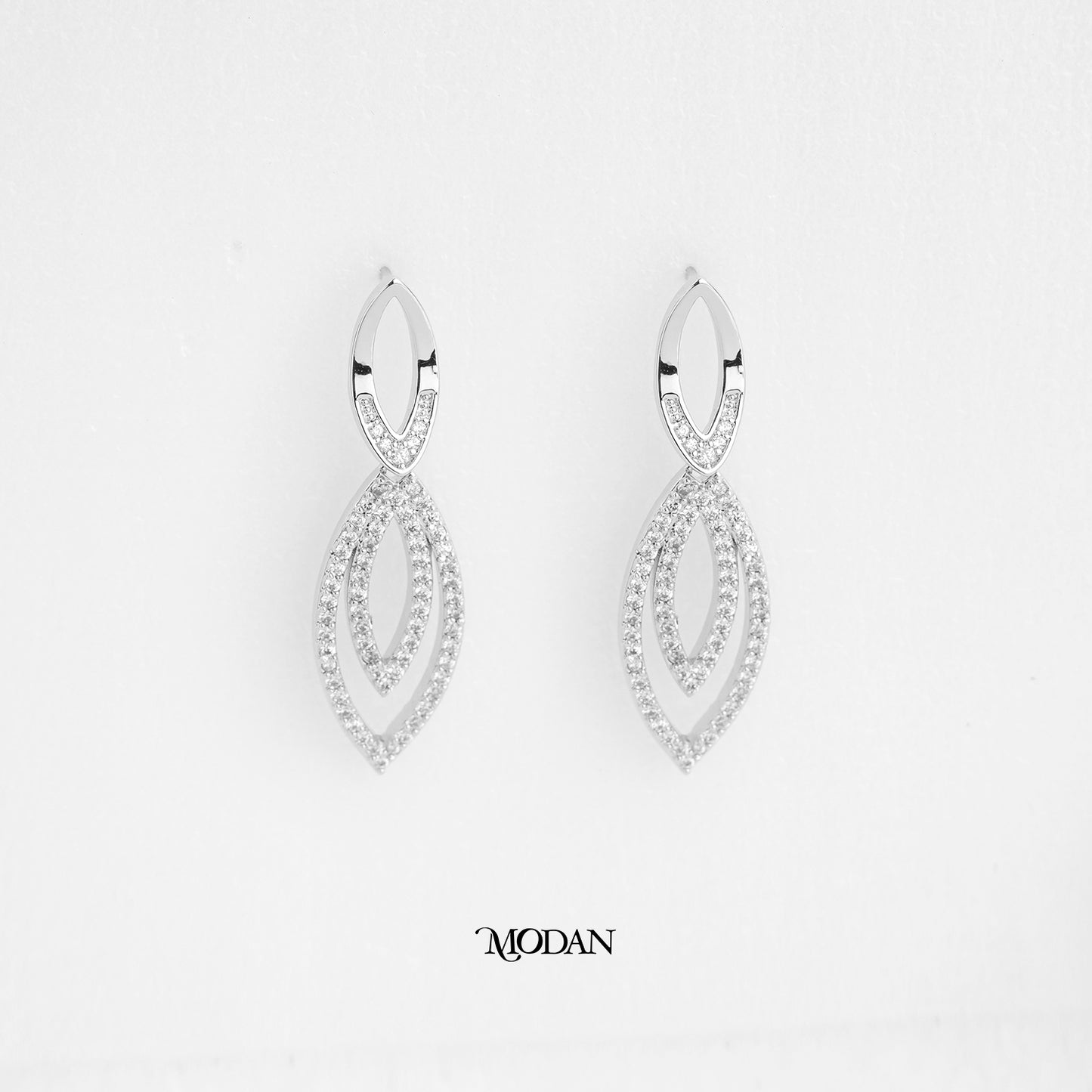 (32mm) Bridal Micro Paved Zirconia Open Marquise Stud Earrings Anting Pesta Hypoallergenic Gold Plated