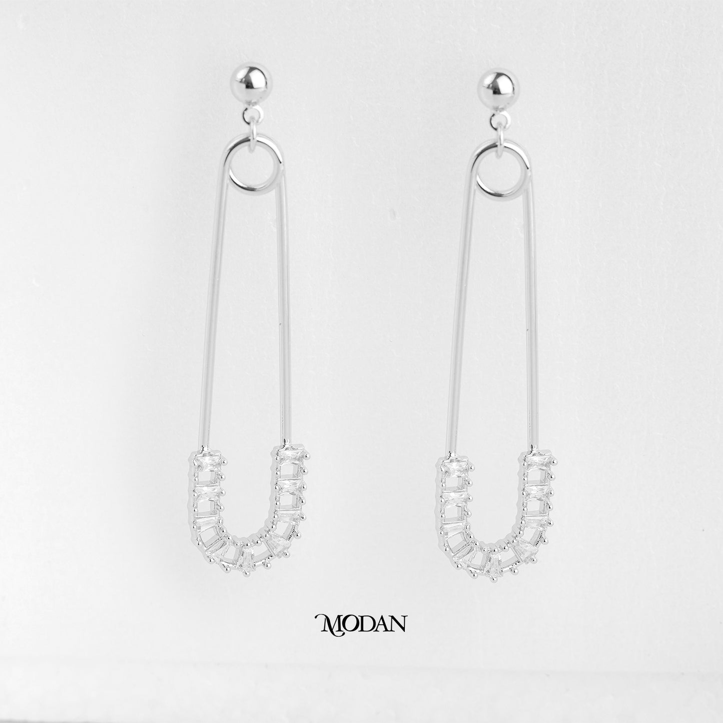 (50mm) Baguette Safety Pins Statement Drop Stud Earrings Anting Tusuk Peniti Hypoallergenic Gold Plated