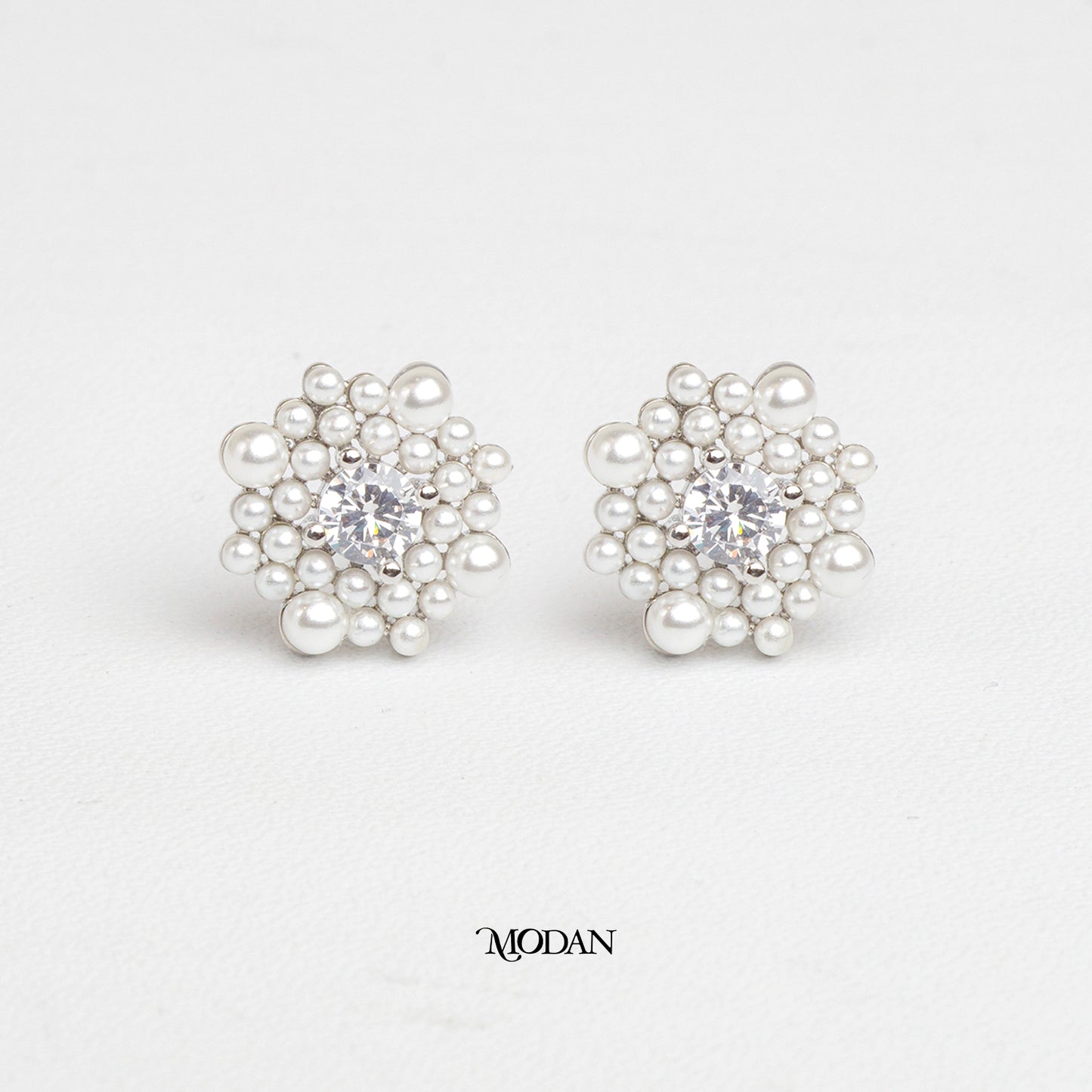 (13mm) Round Cluster Shell Pearl Stud Earrings Anting Tusuk Mutiara Hypoallergenic Gold Plated