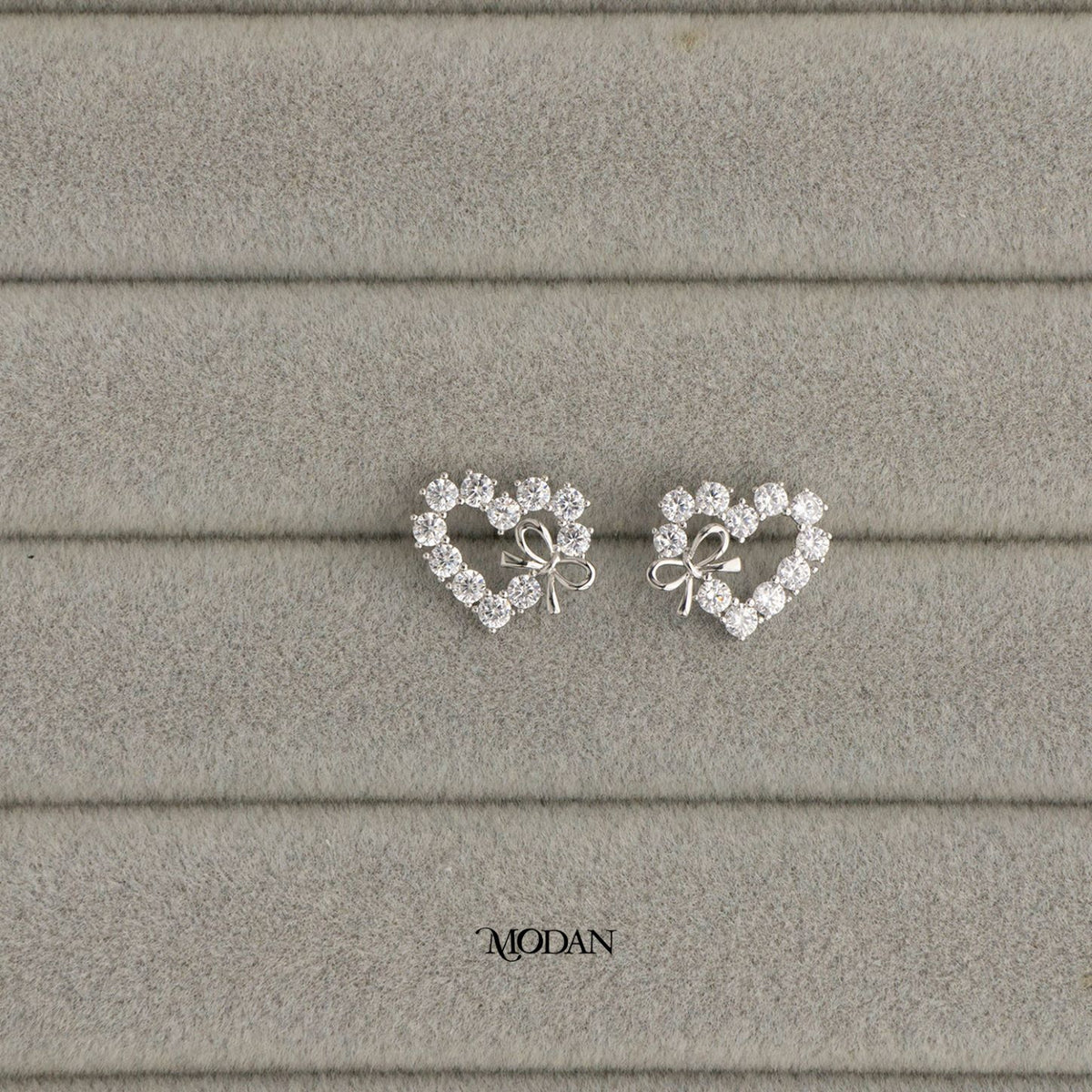 Silver Heart Love Ribbon Stud Earrings Anting Tusuk Hati Pita Cinta Hypoallergenic Gold Plated