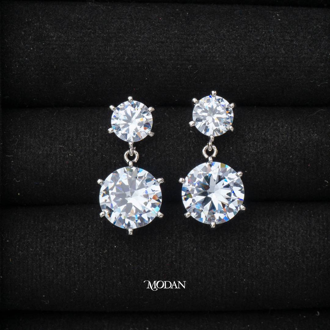 Classic Dangle Drop Earrings Anting Pesta Bulat Hypoallergenic Rhodium Plated
