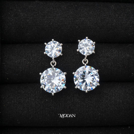 Classic Dangle Drop Earrings Anting Pesta Bulat Hypoallergenic Rhodium Plated