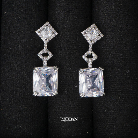 31x10mm Bridal Sparkling Drop Earrings Anting Pesta Elegant Hypoallergenic Rhodium Plated