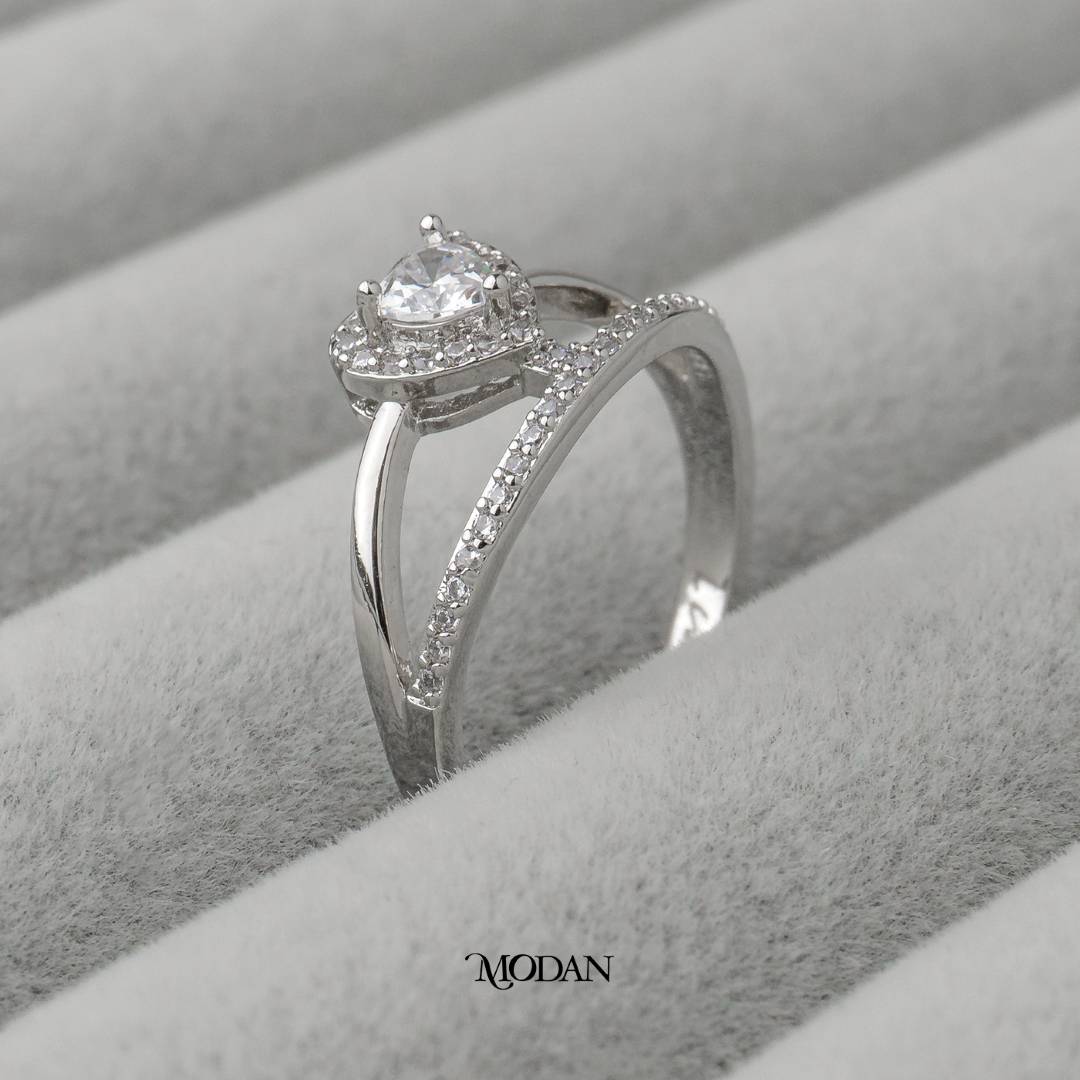 Micro Paved Stacking Heart Wedding Ring Cincin Hati Butiran Pasir Hypoallergenic Gold Plated