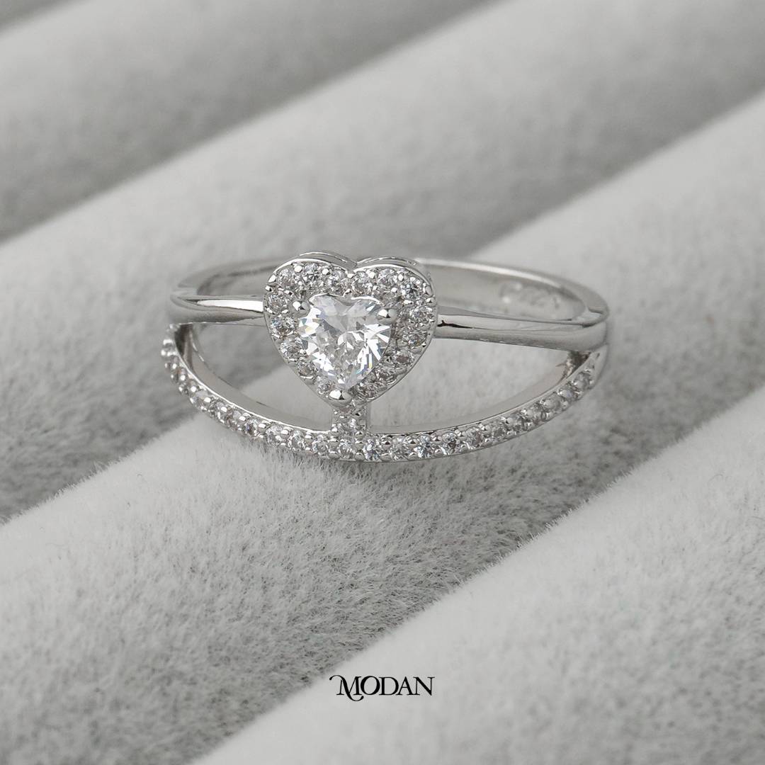 Micro Paved Stacking Heart Wedding Ring Cincin Hati Butiran Pasir Hypoallergenic Gold Plated