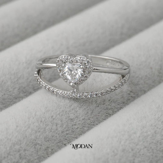 Micro Paved Stacking Heart Wedding Ring Cincin Hati Butiran Pasir Hypoallergenic Gold Plated