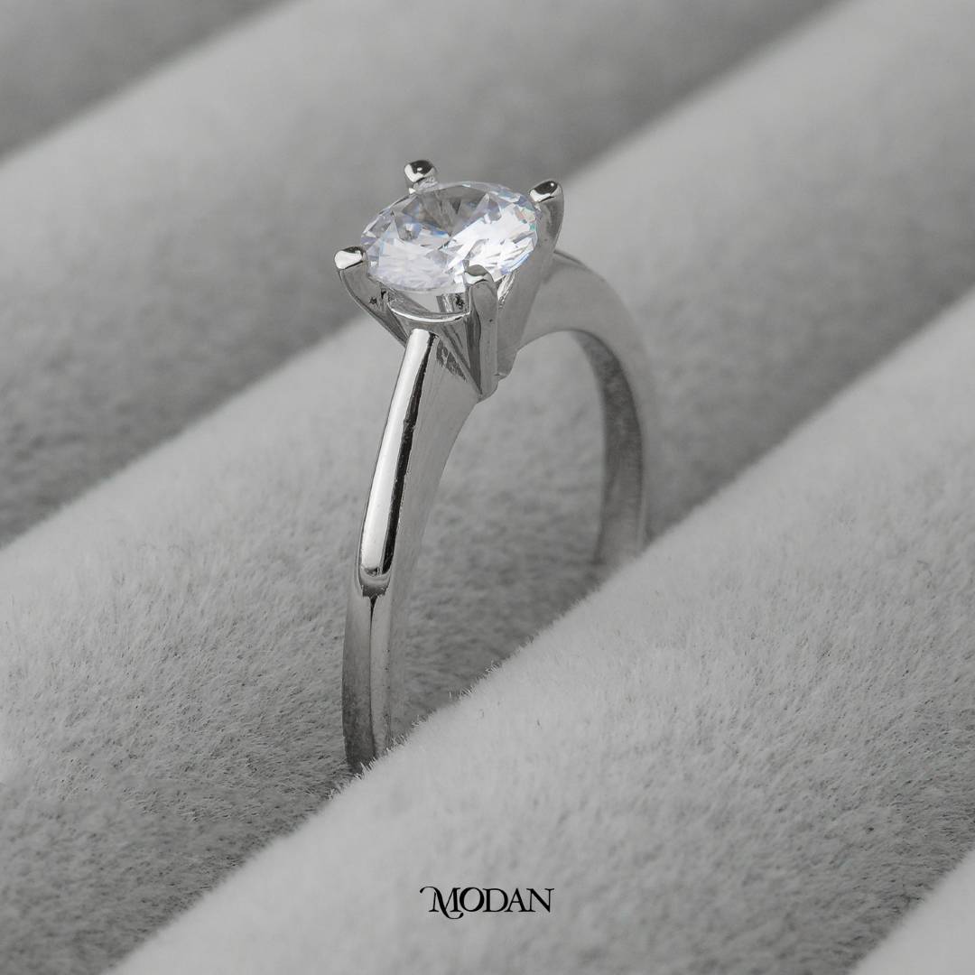Classic Round Solitaire Wedding Ring Cincin Bulat Minimalist Hypoallergenic Gold Plated