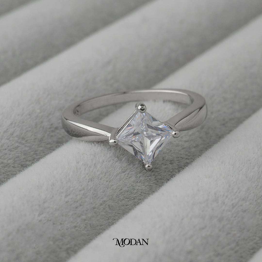Minimalist Silver Square Solitaire Wedding Ring Cincin Kotak Minimalist Hypoallergenic Gold Plated