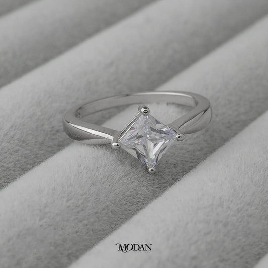 Minimalist Silver Square Solitaire Wedding Ring Cincin Kotak Minimalist Hypoallergenic Gold Plated