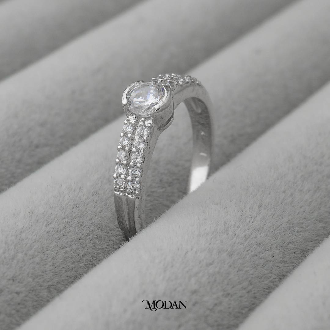 Double Row Paved Wedding Ring Cincin Batuan Pasir Minimalist Hypoallergenic Gold Plated
