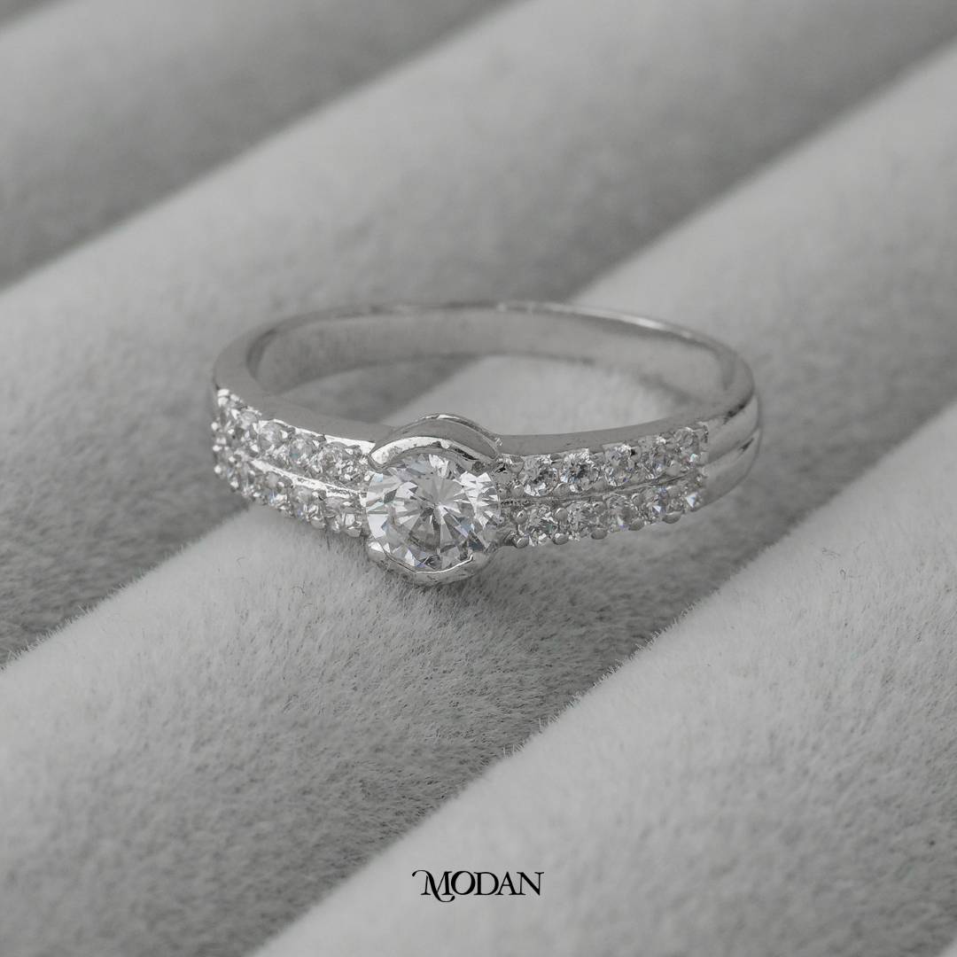 Double Row Paved Wedding Ring Cincin Batuan Pasir Minimalist Hypoallergenic Gold Plated