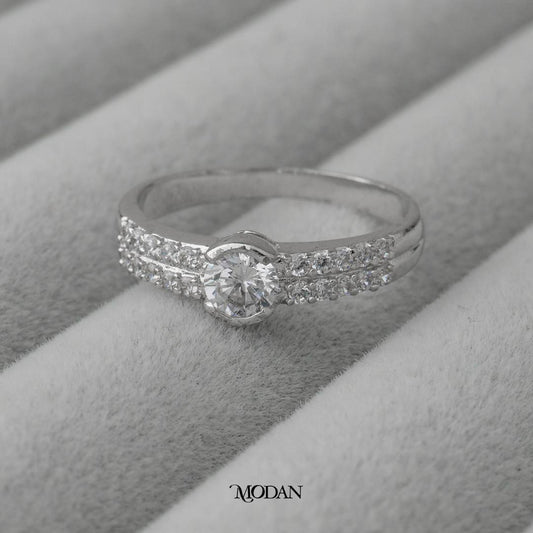Double Row Paved Wedding Ring Cincin Batuan Pasir Minimalist Hypoallergenic Gold Plated