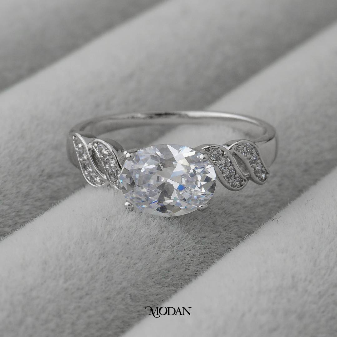 Oval Twisted Solitaire Wedding Ring Cincin Batuan Pasir Minimalist Hypoallergenic Gold Plated