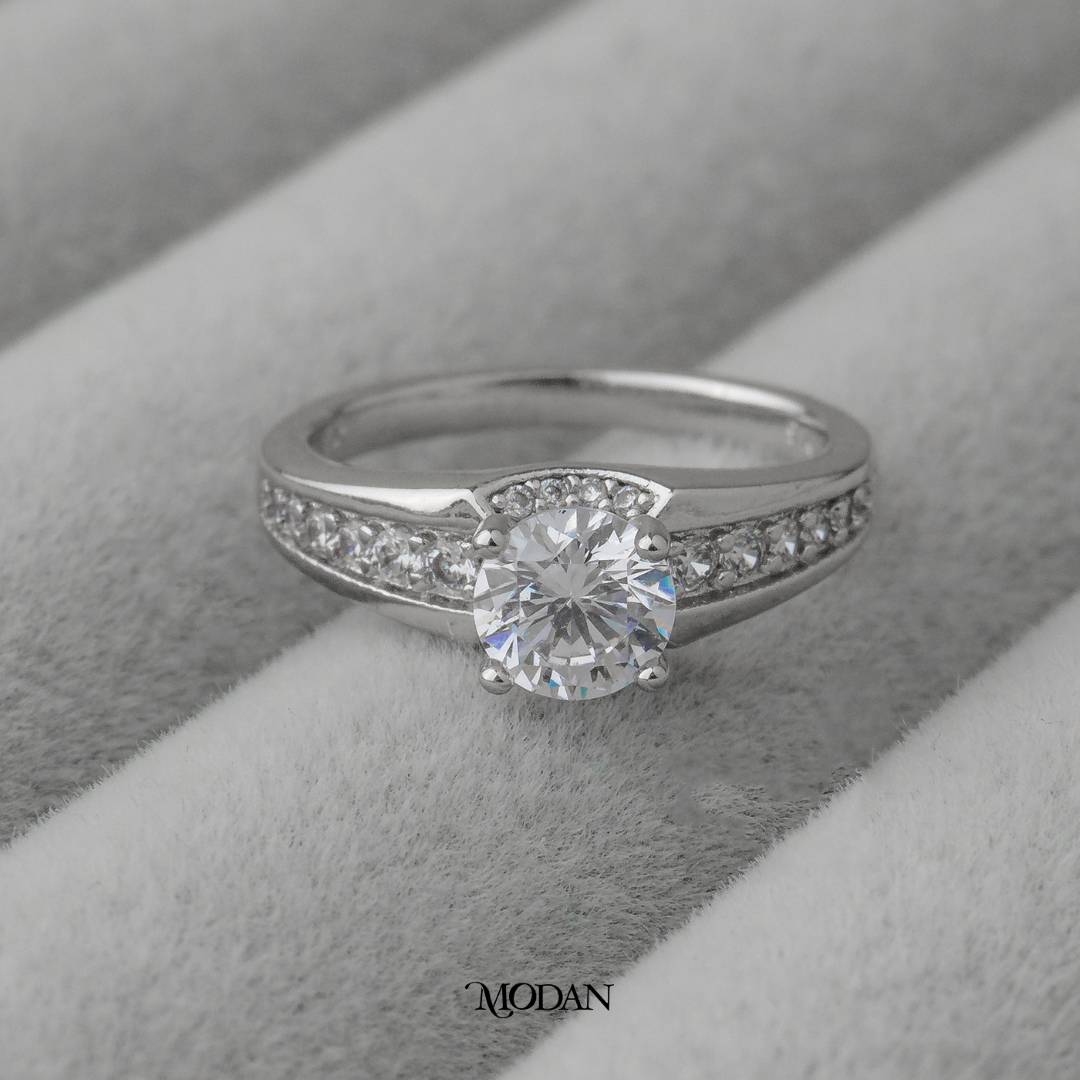 Minimalist Accent Solitaire Wedding Ring Cincin Bulat Hypoallergenic Gold Plated