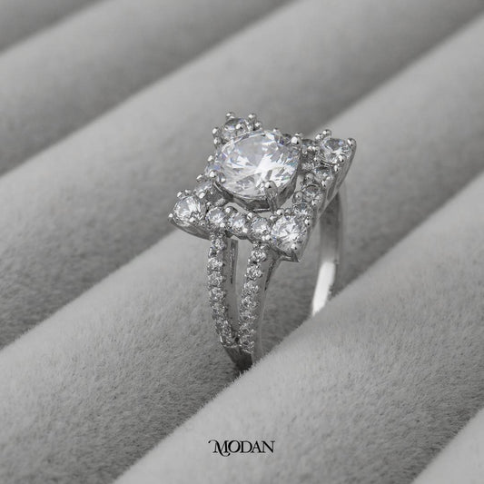 Micro Pave Square Wedding Ring Cincin Kotak Hypoallergenic Gold Plated