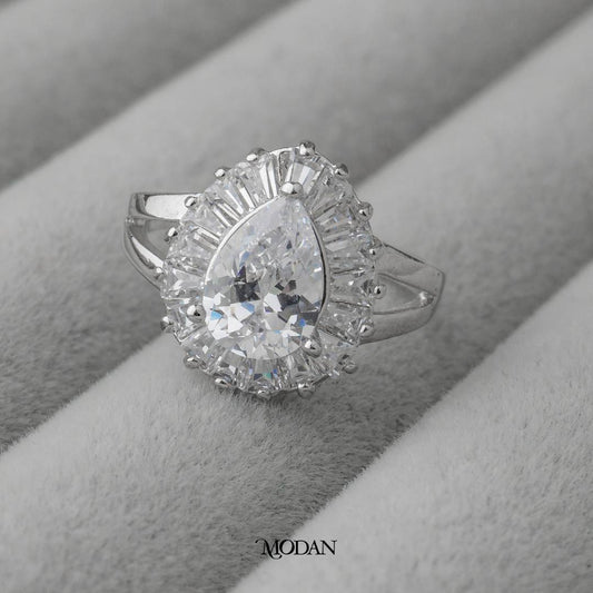 Teardrop Baguette Wedding Ring Cincin Tetes Air Hypoallergenic Gold Plated