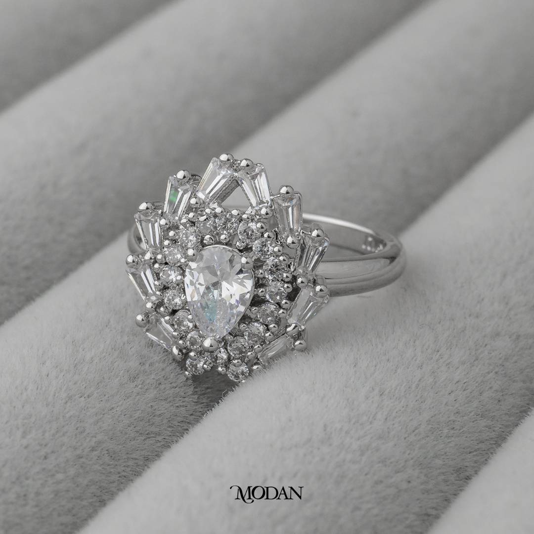 Pear Cut Sunburst Vintage Wedding Ring Cincin Tetes Air Hypoallergenic Gold Plated