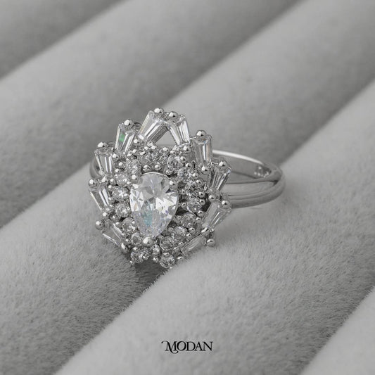 Pear Cut Sunburst Vintage Wedding Ring Cincin Tetes Air Hypoallergenic Gold Plated