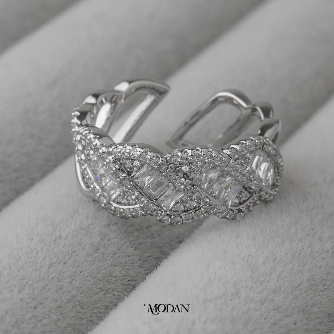 Braided Baguette Open Ring Cincin Motif Anyaman Adjustable Hypoallergenic Gold Plated