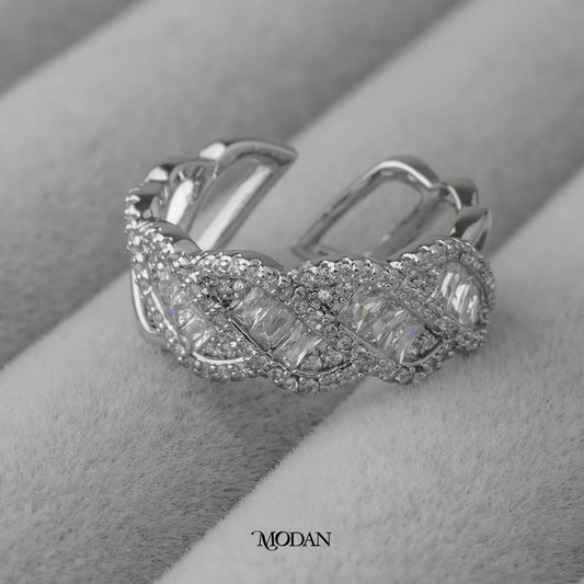 Braided Baguette Open Ring Cincin Motif Anyaman Adjustable Hypoallergenic Gold Plated