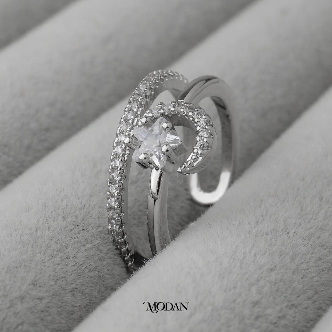 Celestial Moon And Star Band Adjustable Ring Cincin Bulan Dan Bintang Hypoallergenic Gold Plated