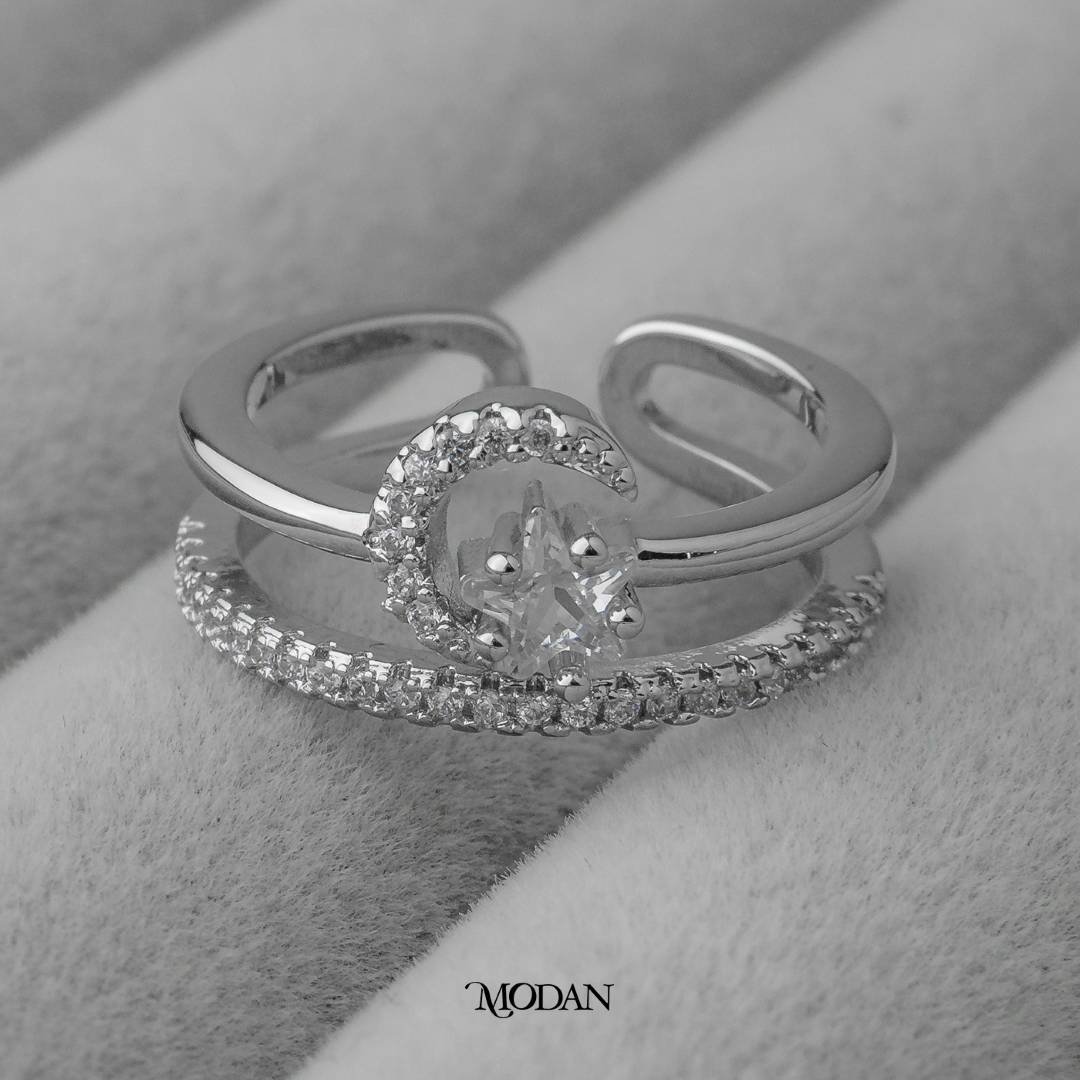 Celestial Moon And Star Band Adjustable Ring Cincin Bulan Dan Bintang Hypoallergenic Gold Plated