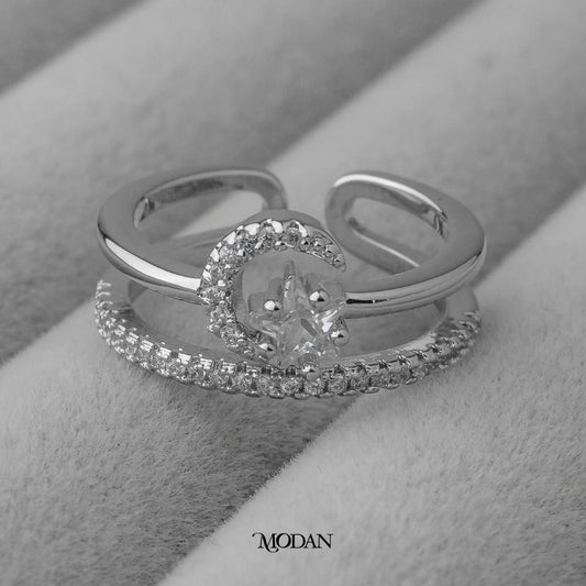 Celestial Moon And Star Band Adjustable Ring Cincin Bulan Dan Bintang Hypoallergenic Gold Plated