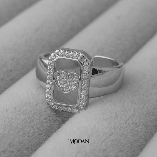 Vintage Rectangle Heart Adjustable Ring Cincin Hati Persegi Panjang Hati Hypoallergenic Gold Plated