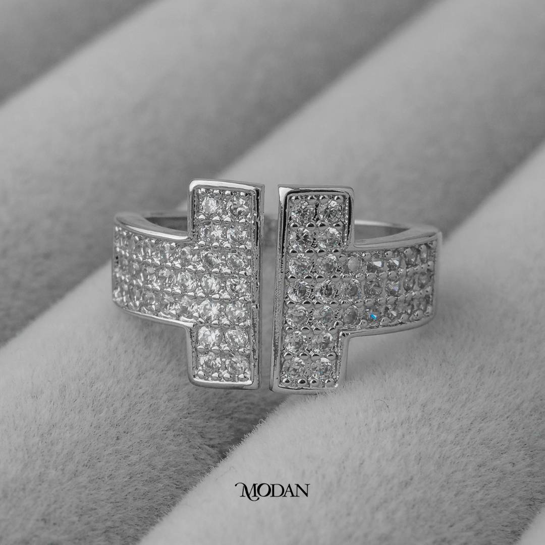 Geometric Double T Adjustable Ring Cincin Huruf T Ganda Hypoallergenic Gold Plated