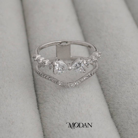 Elegant Heart Bow Double Layer Ring Cincin Pita Hati Dua Lapis Hypoallergenic Gold Plated