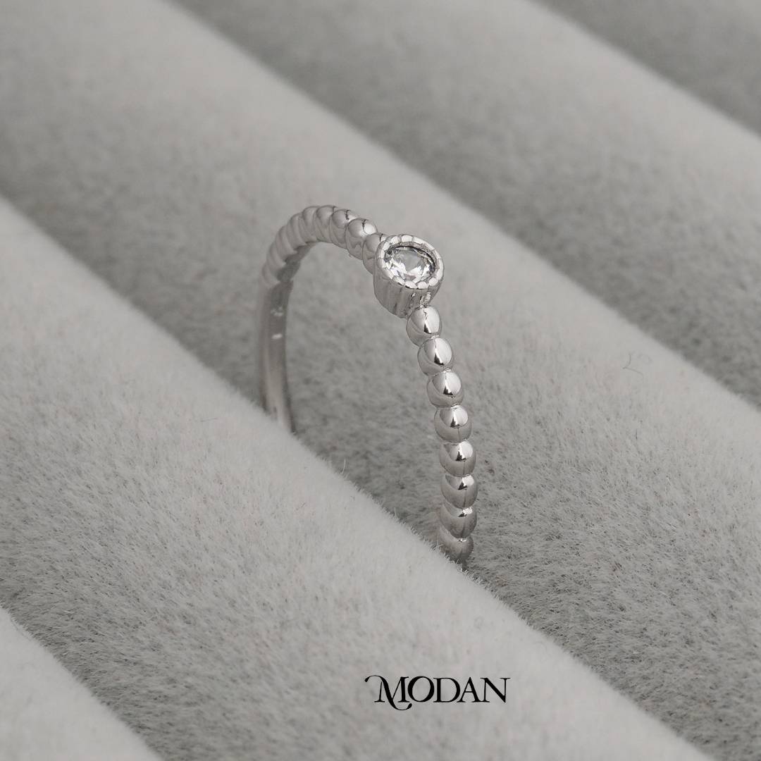 Dainty Beaded Solitaire Ring Cincin Simpel Butir Mata Satu Hypoallergenic Gold Plated