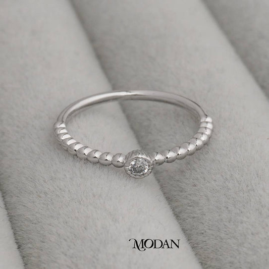 Dainty Beaded Solitaire Ring Cincin Simpel Butir Mata Satu Hypoallergenic Gold Plated