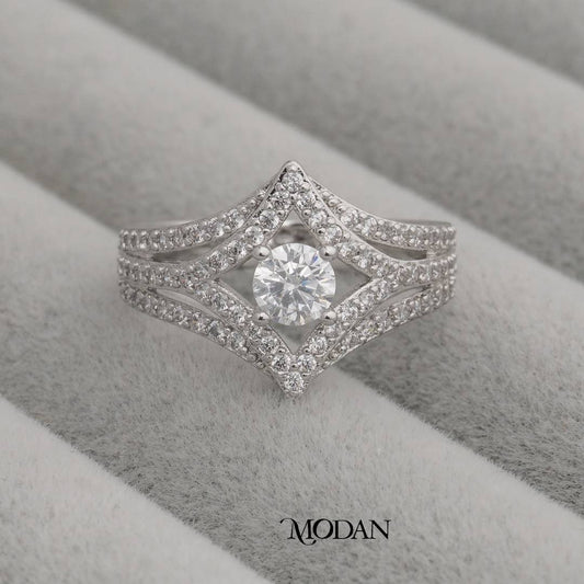 Sparkling Rhombus Bridal Ring Cincin Prisma Pesta Hypoallergenic Gold Plated