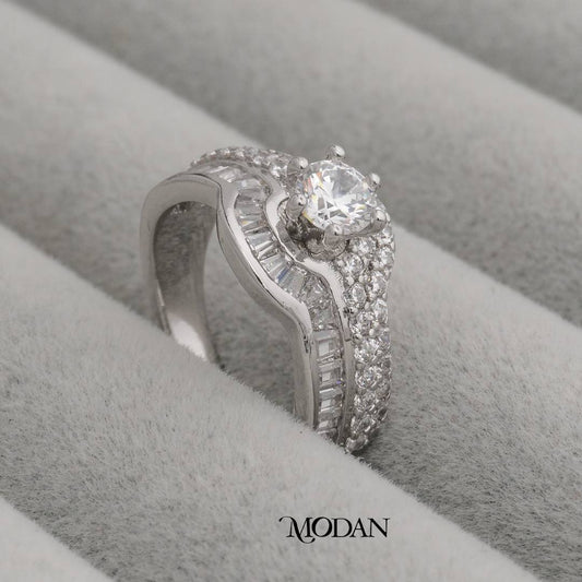 Classic Shimmer Double Row Baguette Ring Cincin Baguette Dua Garis Hypoallergenic Gold Plated