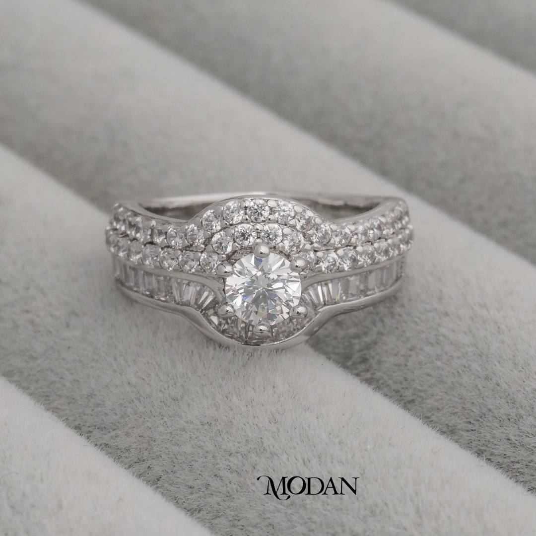 Classic Shimmer Double Row Baguette Ring Cincin Baguette Dua Garis Hypoallergenic Gold Plated