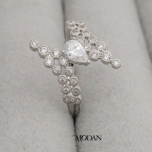 Aura Pear Cut Angel Wing Statement Ring Cincin Bentuk Sayap Deangan Potongan Batu Hypoallergenic Gold Plated