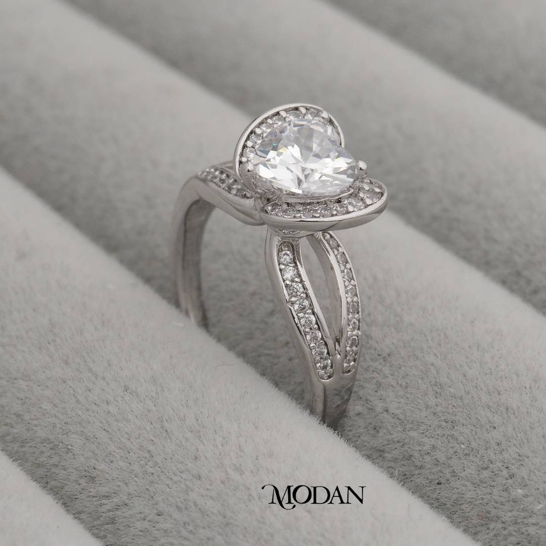 Sweetheart Sparkle Split Band Ring Cincin Rangka Belah Kilau Hati Hypoallergenic Gold Plated