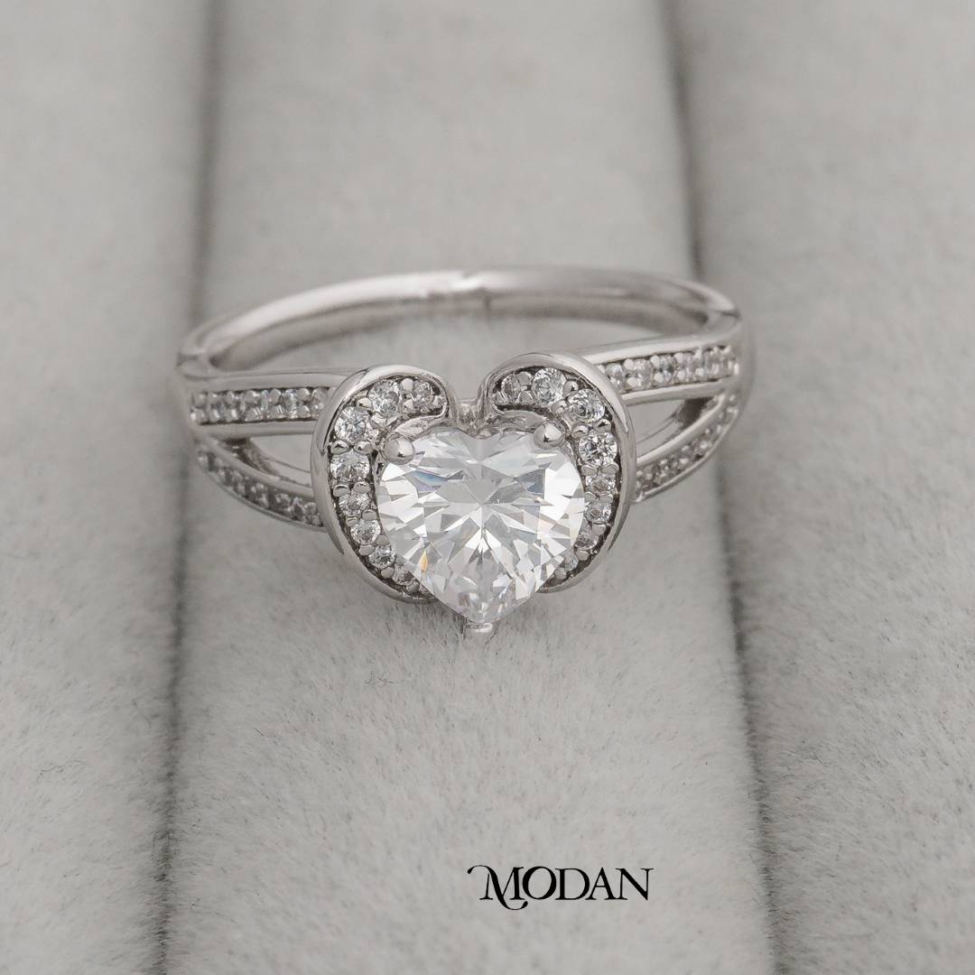 Sweetheart Sparkle Split Band Ring Cincin Rangka Belah Kilau Hati Hypoallergenic Gold Plated