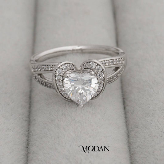 Sweetheart Sparkle Split Band Ring Cincin Rangka Belah Kilau Hati Hypoallergenic Gold Plated
