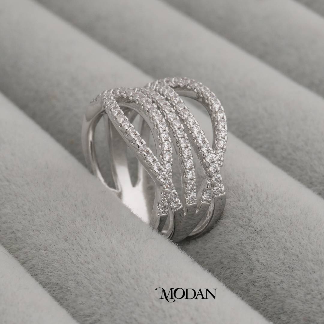 Abstract Eternity Multi Band Ring Cincin Banyak Rangka Bergaya Abstrak Hypoallergenic Gold Plated