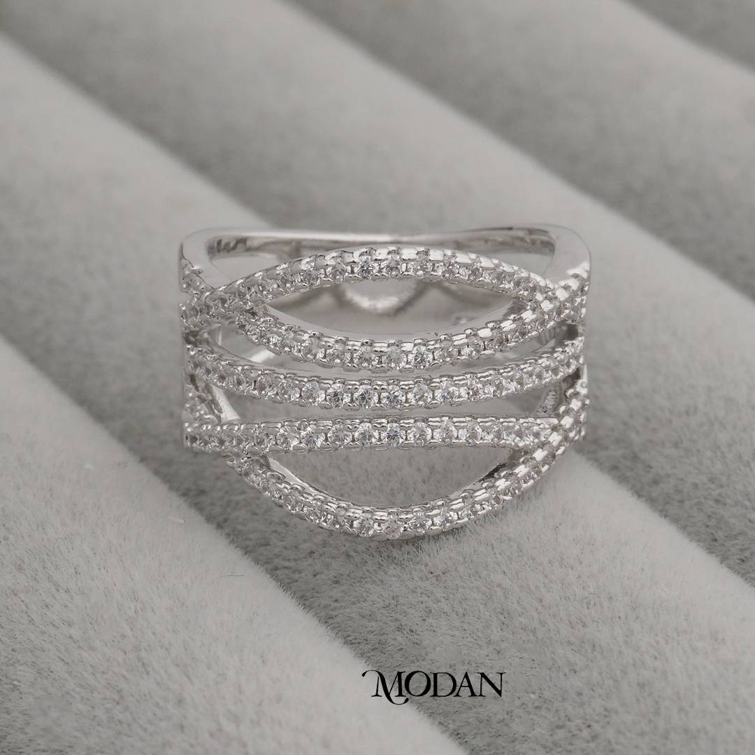 Abstract Eternity Multi Band Ring Cincin Banyak Rangka Bergaya Abstrak Hypoallergenic Gold Plated