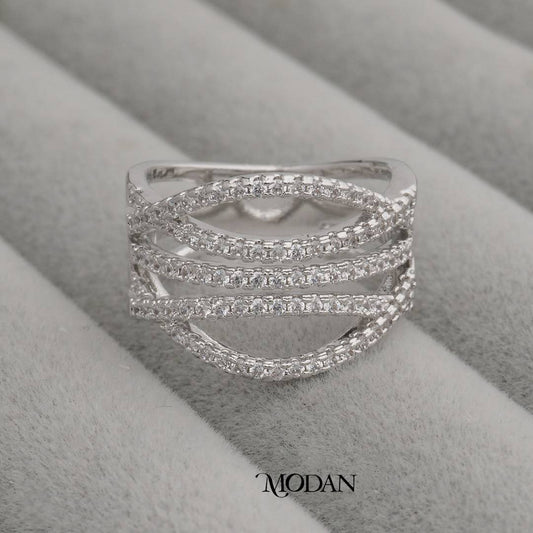 Abstract Eternity Multi Band Ring Cincin Banyak Rangka Bergaya Abstrak Hypoallergenic Gold Plated